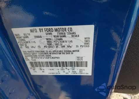 2010 Ford F-150 Fx4/Lariat/Xl/Xlt из США, поврежденный, VIN 1FTFX1EV1AFC42763